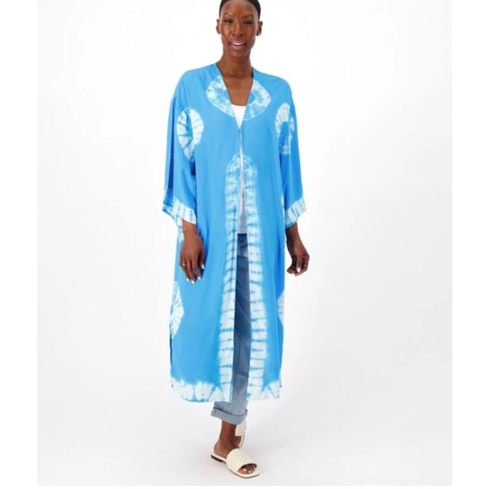 LOGO Lori Goldstein Tie Dye Duster Boho Kimono Beach Resort NWT XS